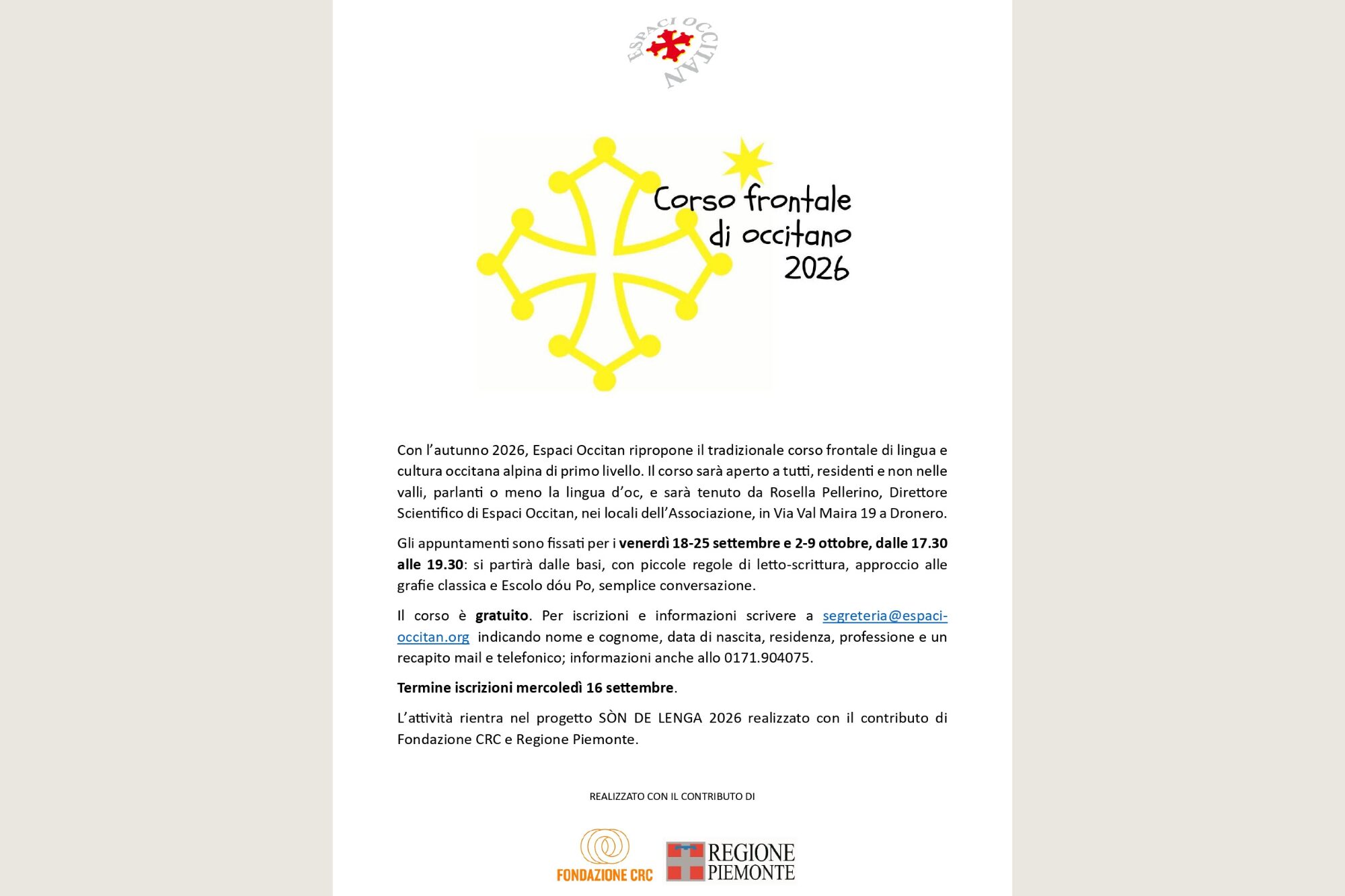 CORSO FRONTALE DI OCCITANO