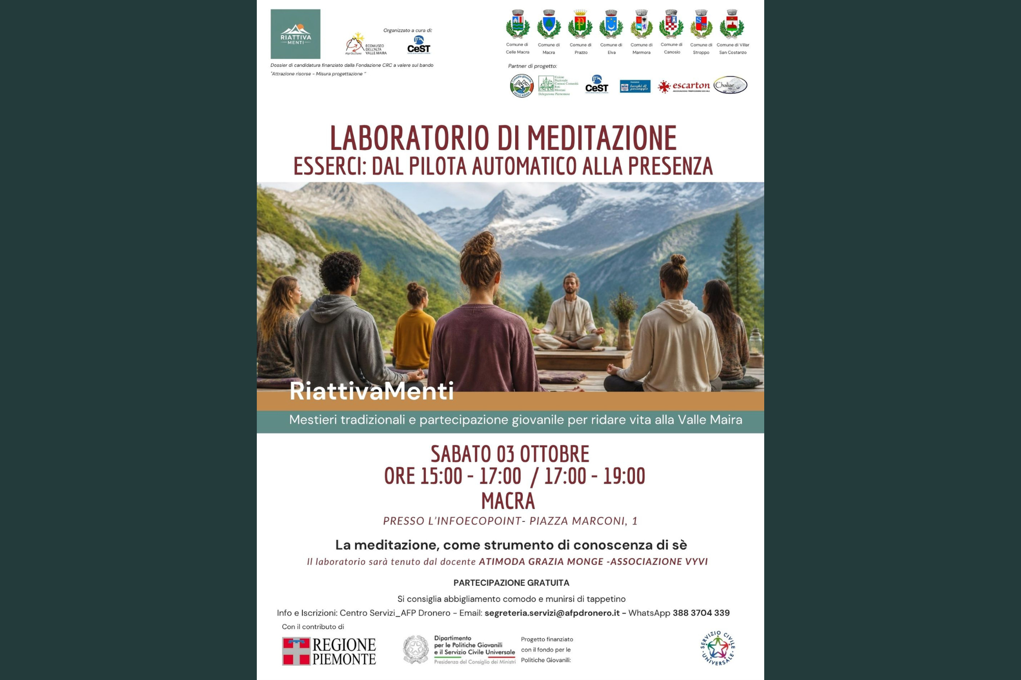 “Being Present: from autopilot to presence” – meditation workshops resume as part of the RIATTIVAMENTI project
